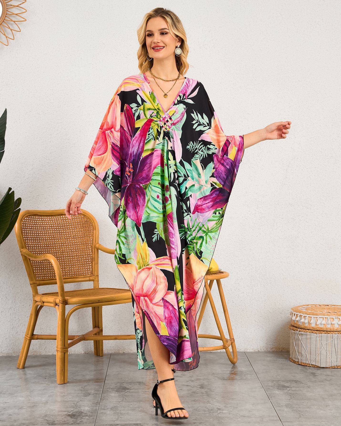 Robe de plage à encolure en V tissée