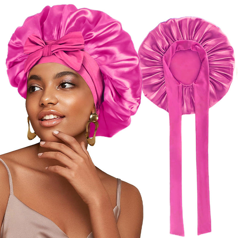 Bonnet de nuit en satin avec ruban élastique