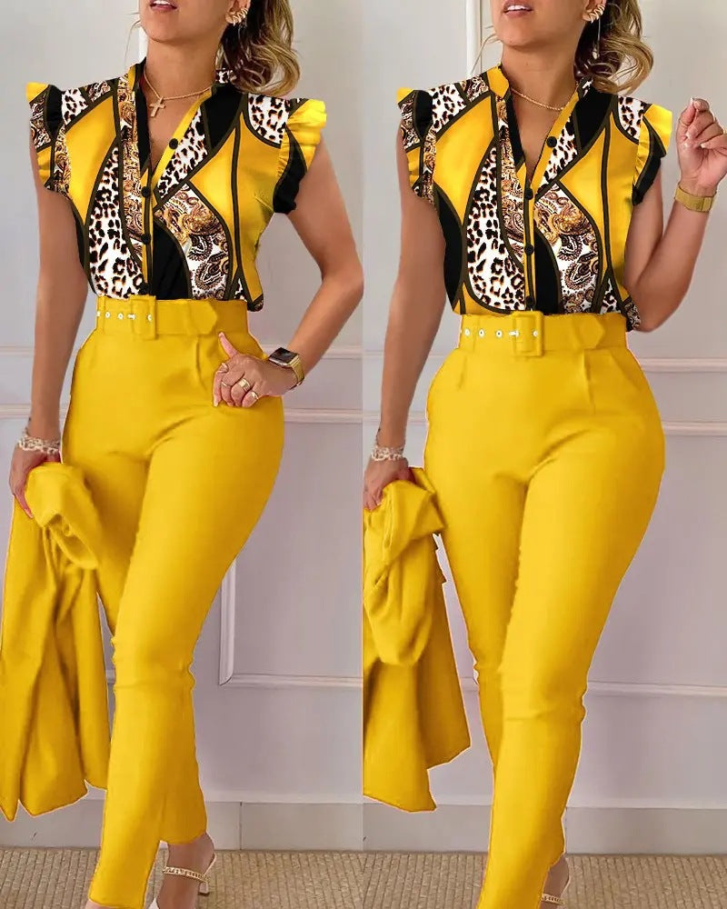 Ensemble haut et pantalon imprimé lotus tendance