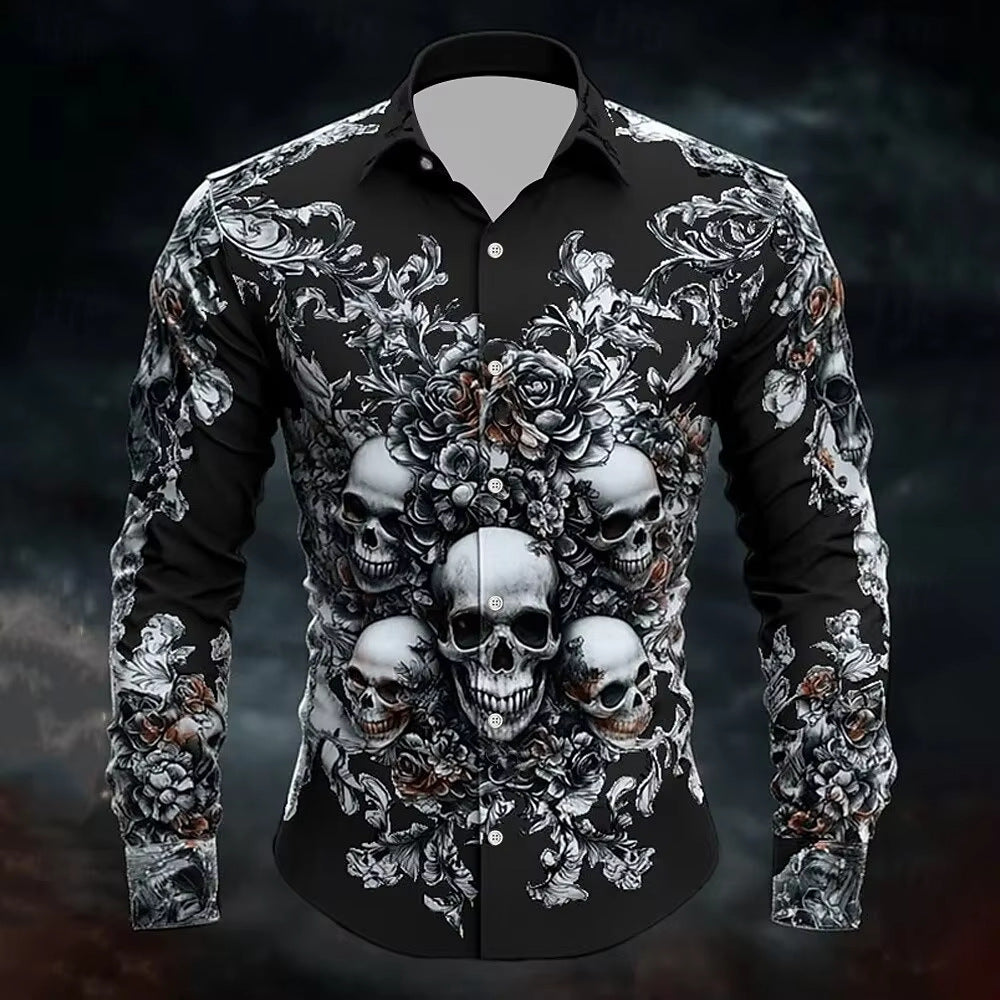 Chemise décontractée imprimée gothique, coupe ample, manches courtes