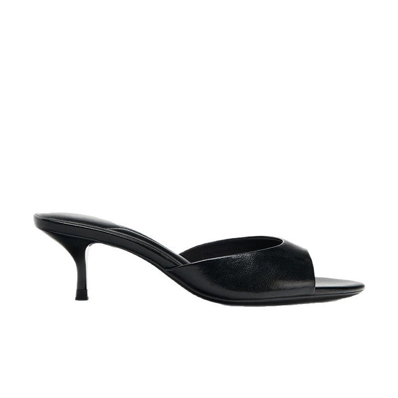 Chaussures :Sandales a talons aiguilles noirs, demi-mules a bout ouvert et talons bas pour femmes