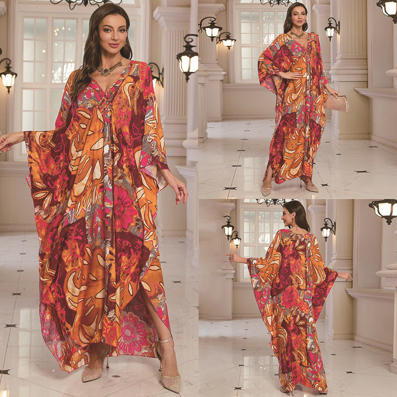 Robe longue de plage imprimée en coton pour femme, robe longue ample, paréo, vêtement de protection solaire