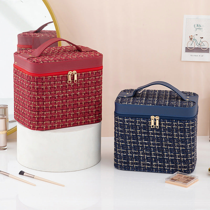 Étui de rangement cosmétique portable à double couche