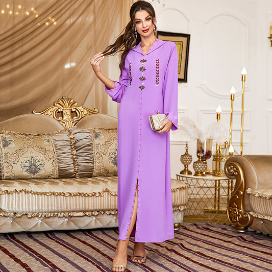 Robe lilas A-line brodée à la main avec strass