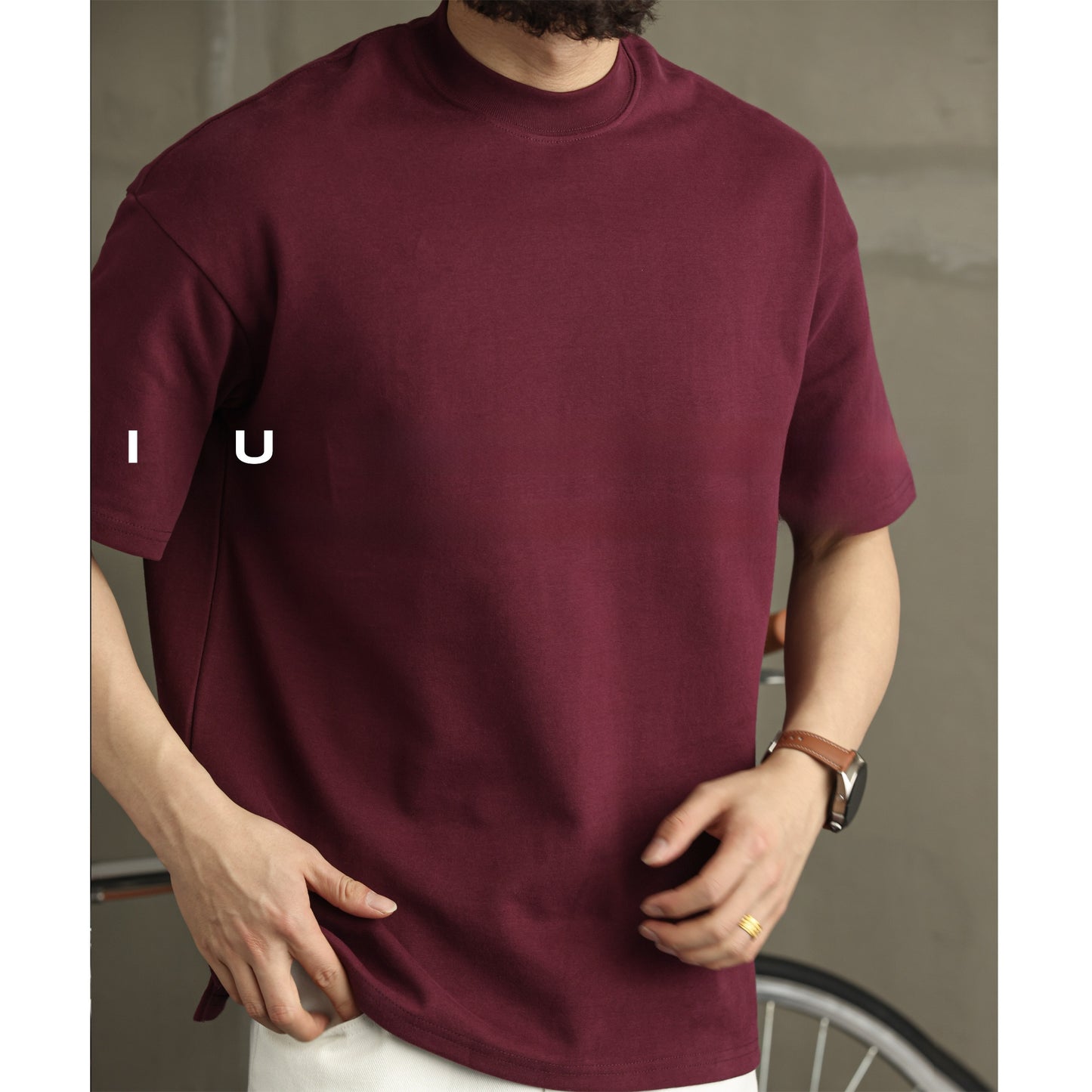 T-shirt en mélange de coton lourd avec col mi-haut