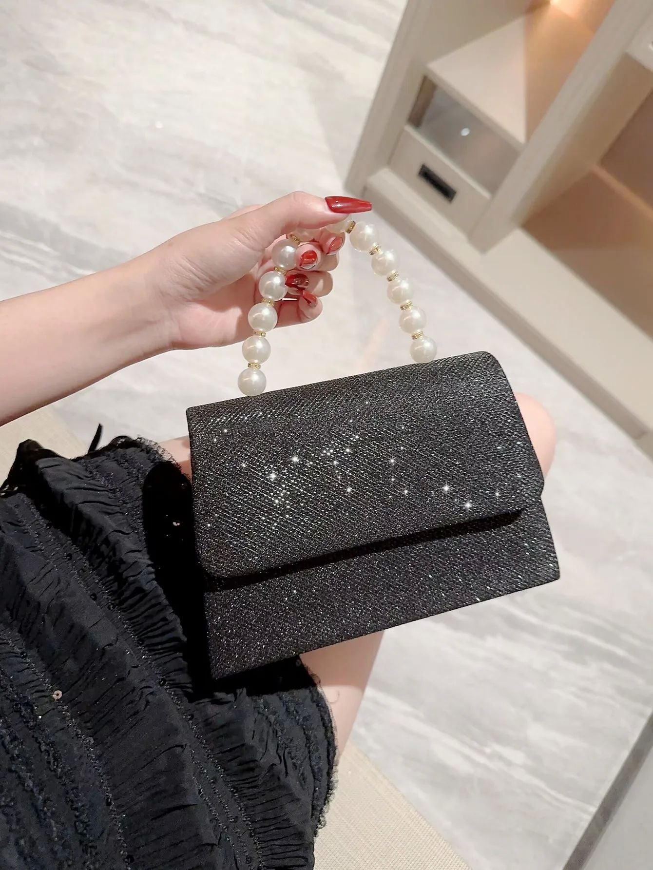 Sac bandoulière à chaîne perle brillante pour femme