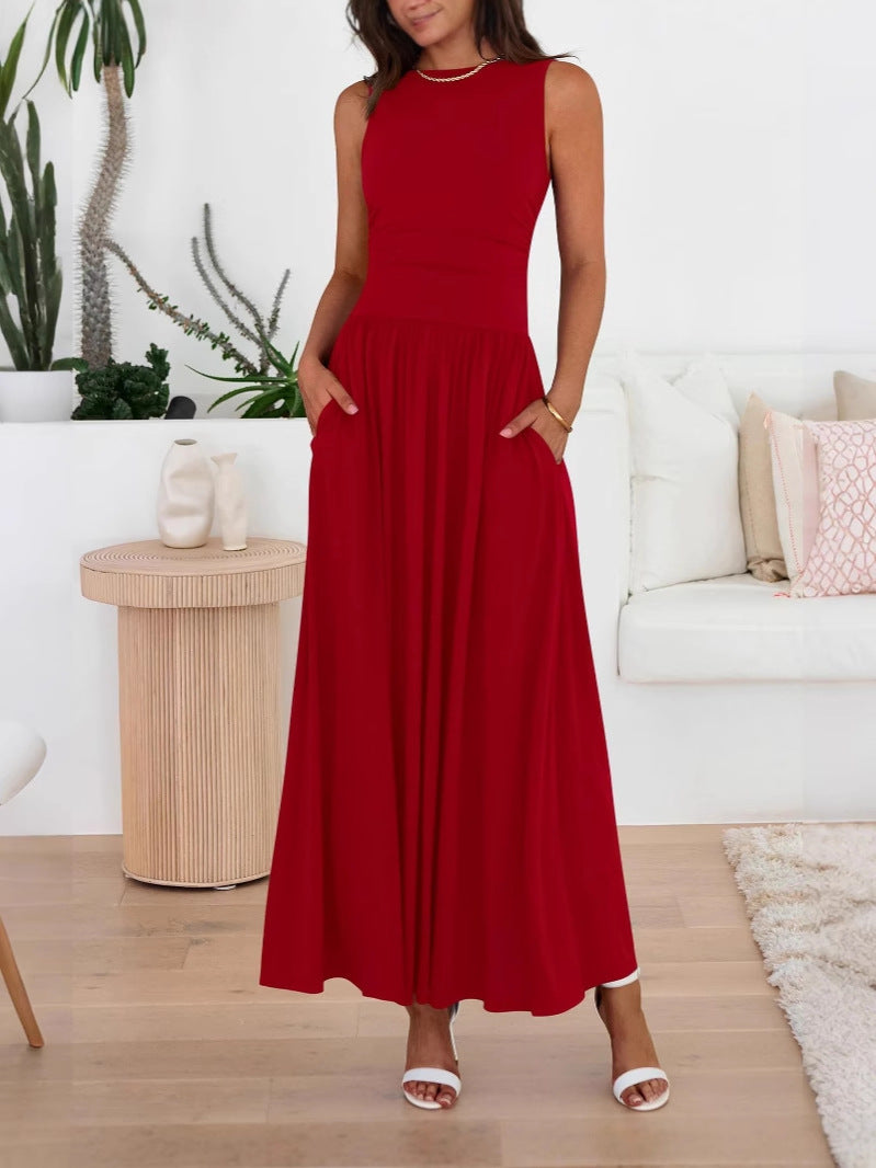 Robe longue à poches plissées