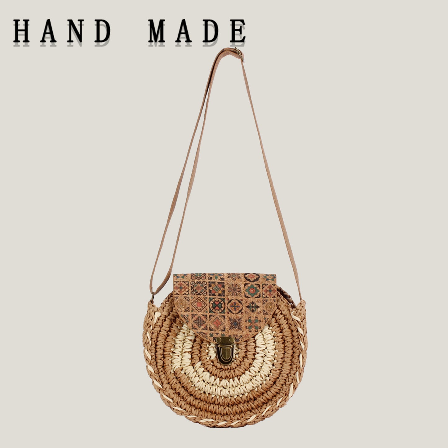 Sac bandoulière rond bohème tissé