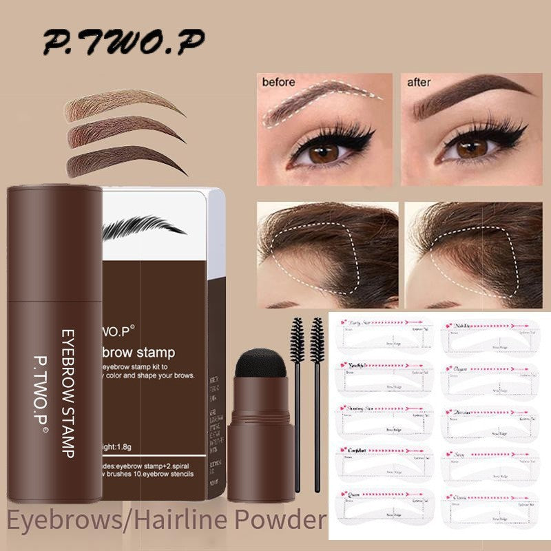 Kit de tampon de poudre à sourcils avec pinceau et crayon