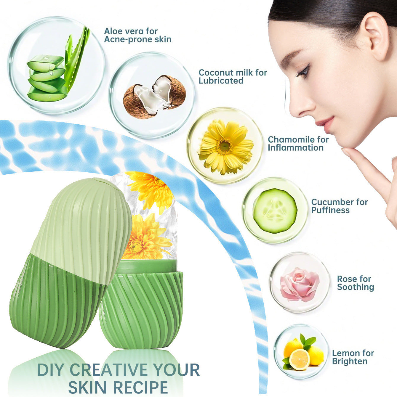 Moule à glace portable en silicone pour le visage pour le soin des pores