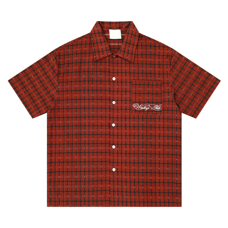 Chemise rétro à carreaux pour homme à manches courtes