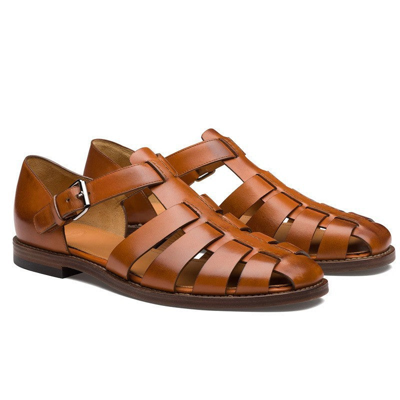 Sandales pour hommes en cuir respirant avec boucle