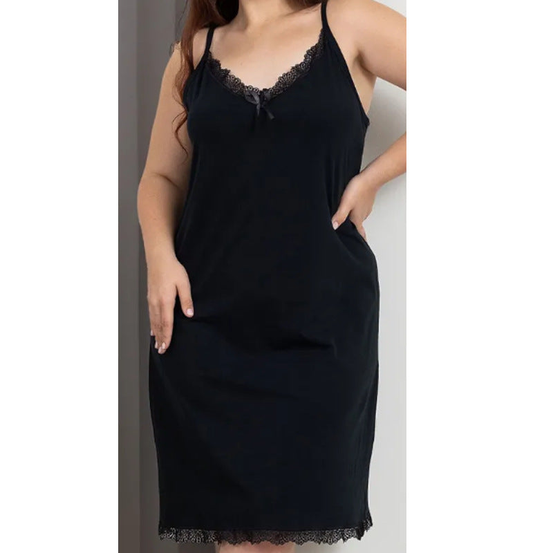 Nuisette à col en V avec bordure en dentelle imprimé léopard