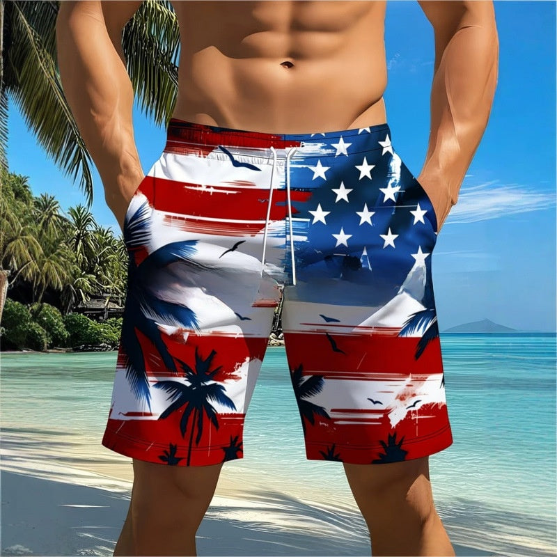 Short de plage décontracté pour homme avec imprimé 3D pour la fête de l'indépendance