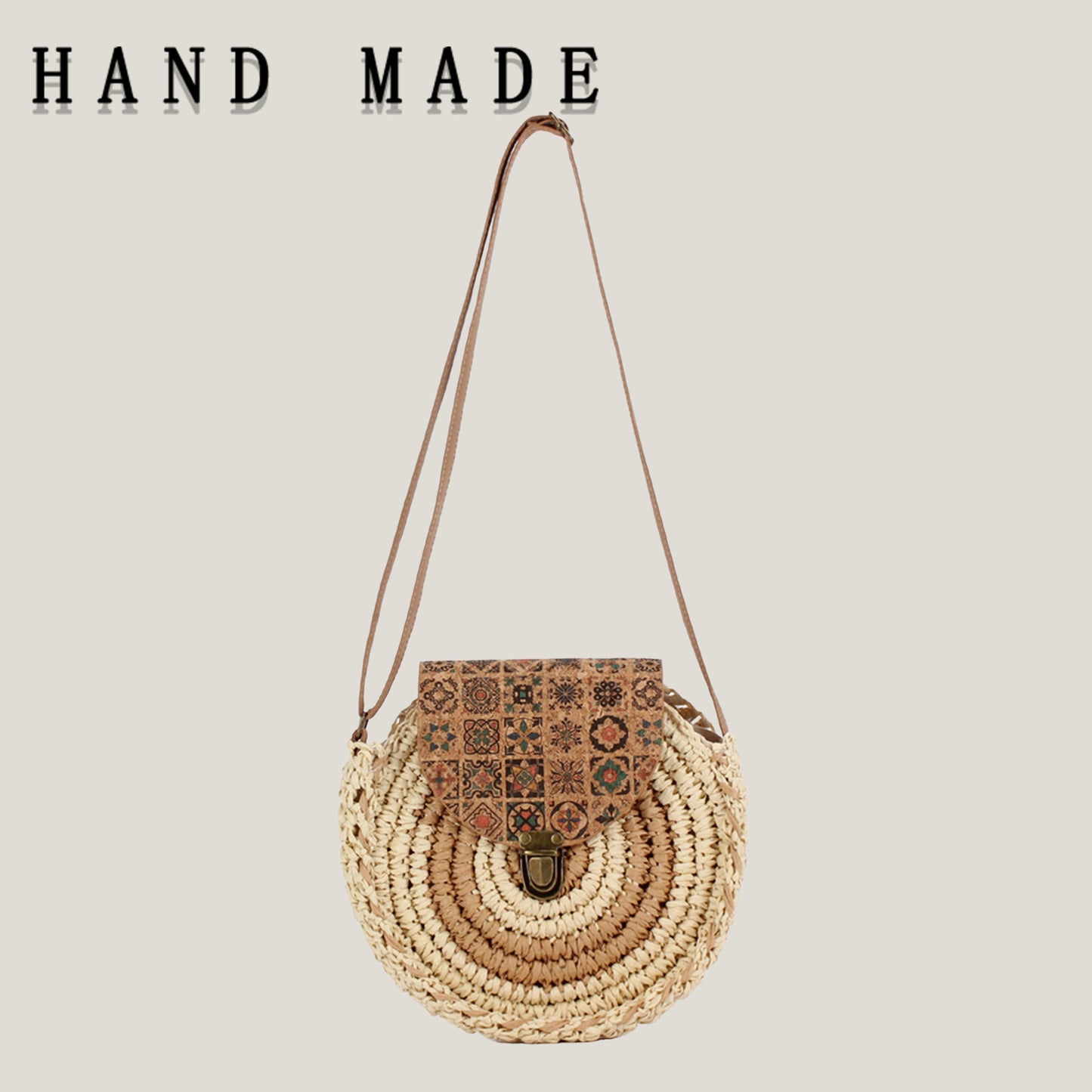 Sac bandoulière rond bohème tissé