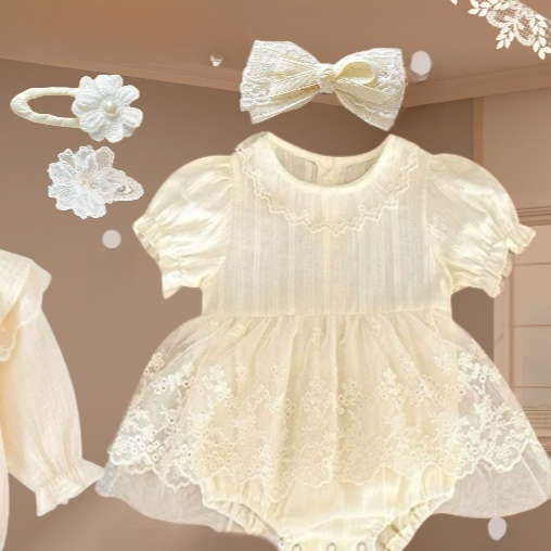 Ensemble robe en dentelle pour bébé fille avec accessoires