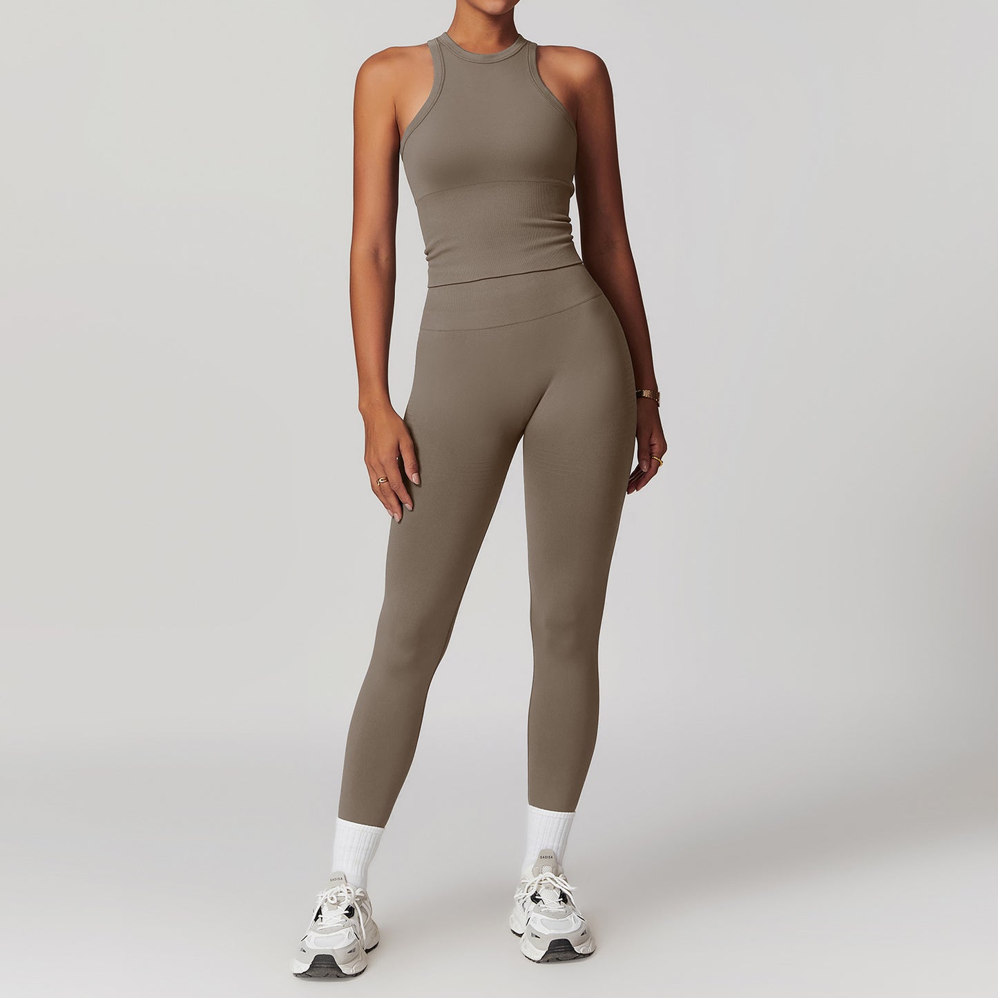 Ensemble de yoga dos nageur sans coutures avec taille côtelée
