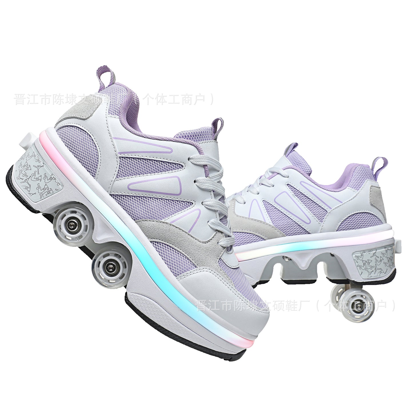 Chaussures de patin à roulettes transformables avec lumières LED