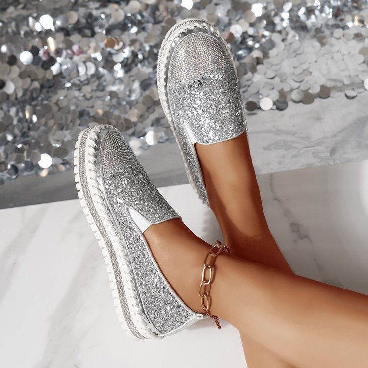 Mocassins décontractés pour femmes avec strass et semelle épaisse