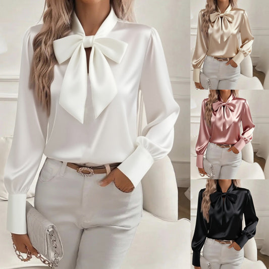 Blouse en satin avec nœud pour femmes
