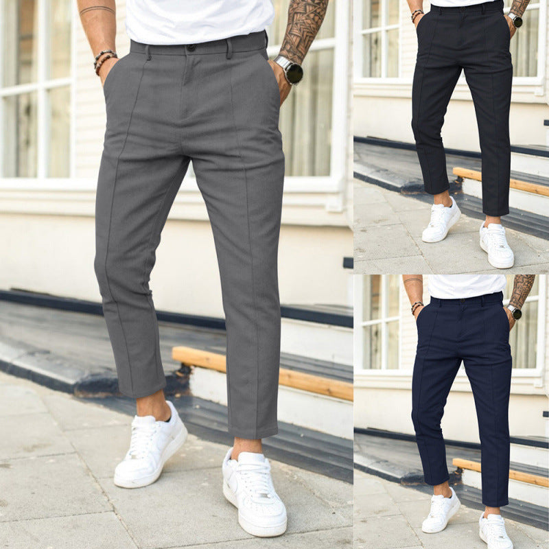 Pantalon décontracté uni à double pli pour homme