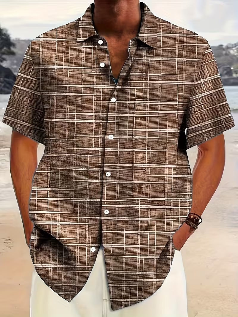 Chemise d'été imprimée européenne et américaine à manches courtes pour homme, coupe ample, grande taille, col à revers.