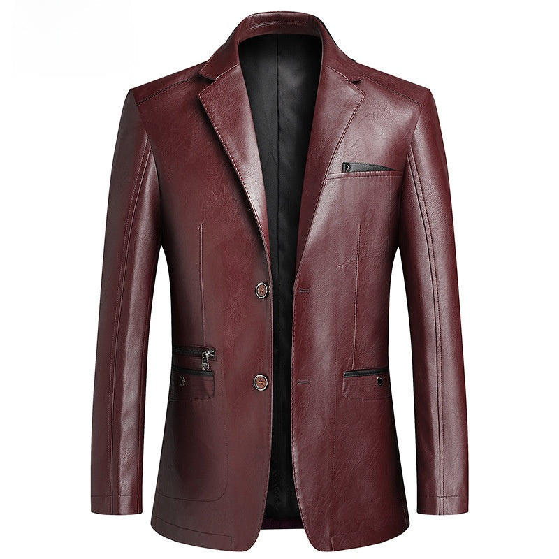 veste de costume décontractée en cuir PU pour homme