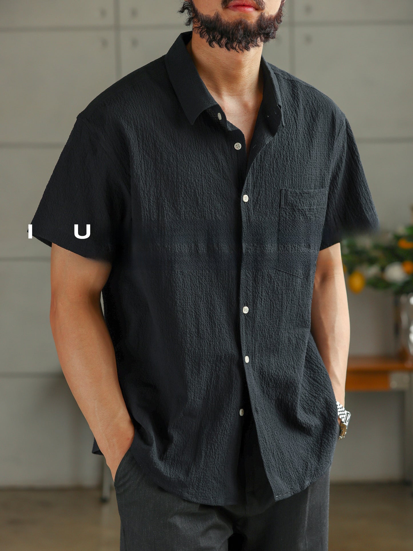 Chemise légère à manches courtes en gaze à bulles