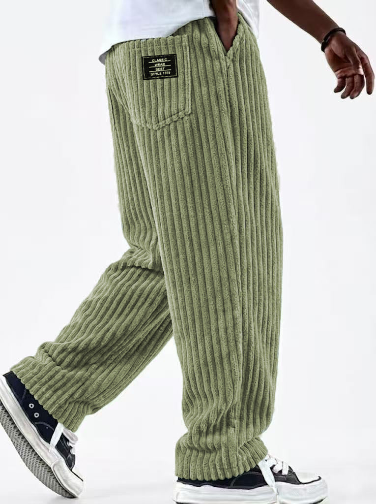 Pantalon décontracté pour hommes en velours côtelé à rayures verticales