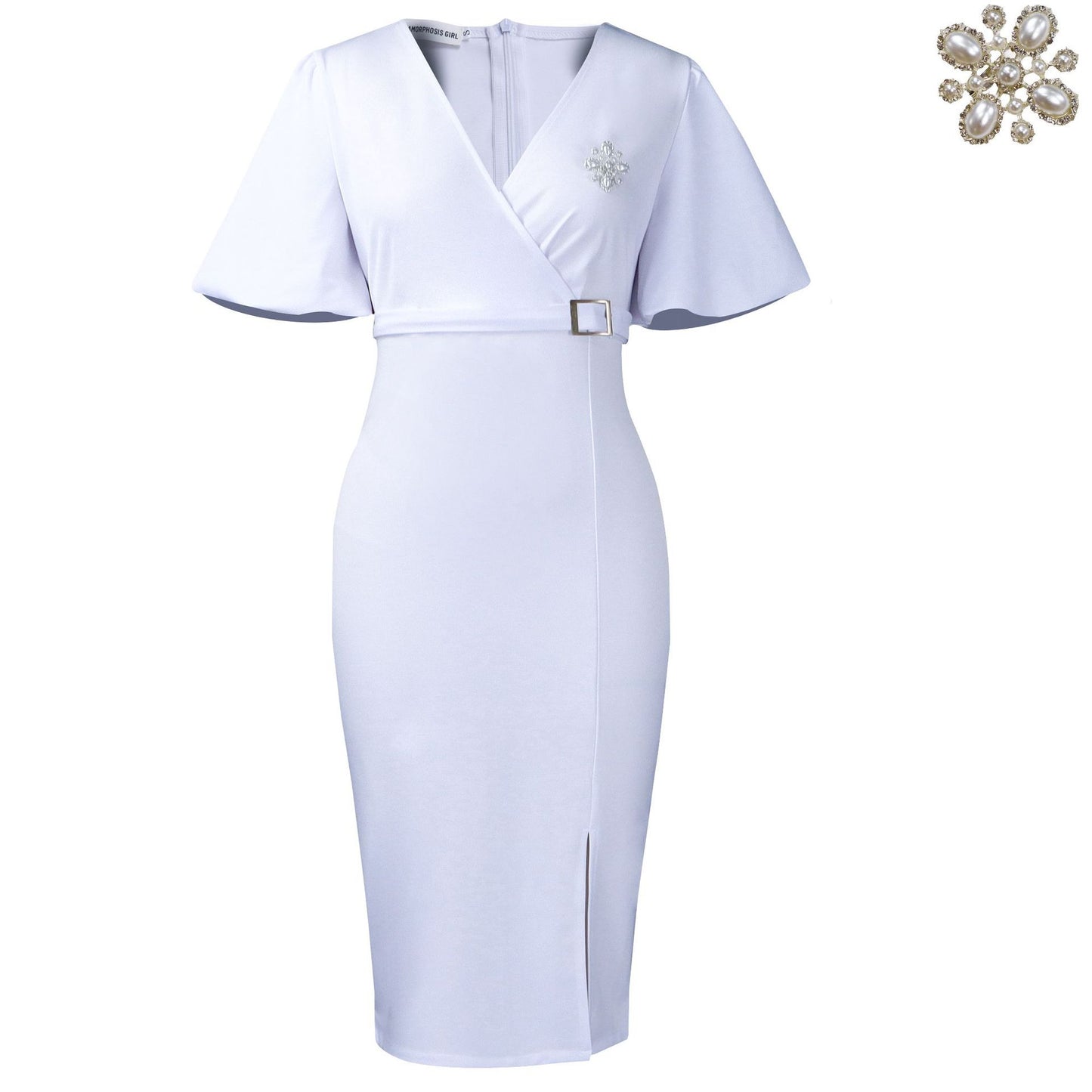 Robe à manches lanternes et col en V pour femme