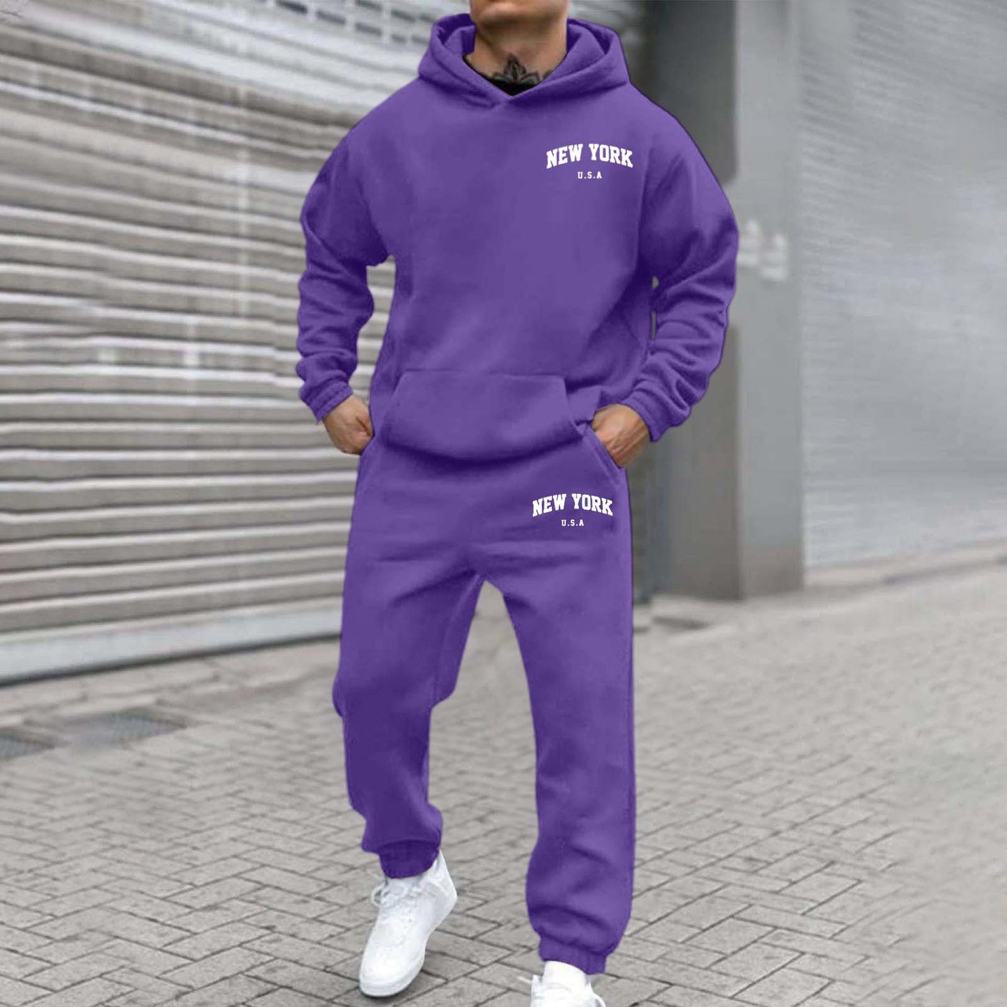 Habit :Sweat-shirt a capuche imprime en velours et pantalon de survetement