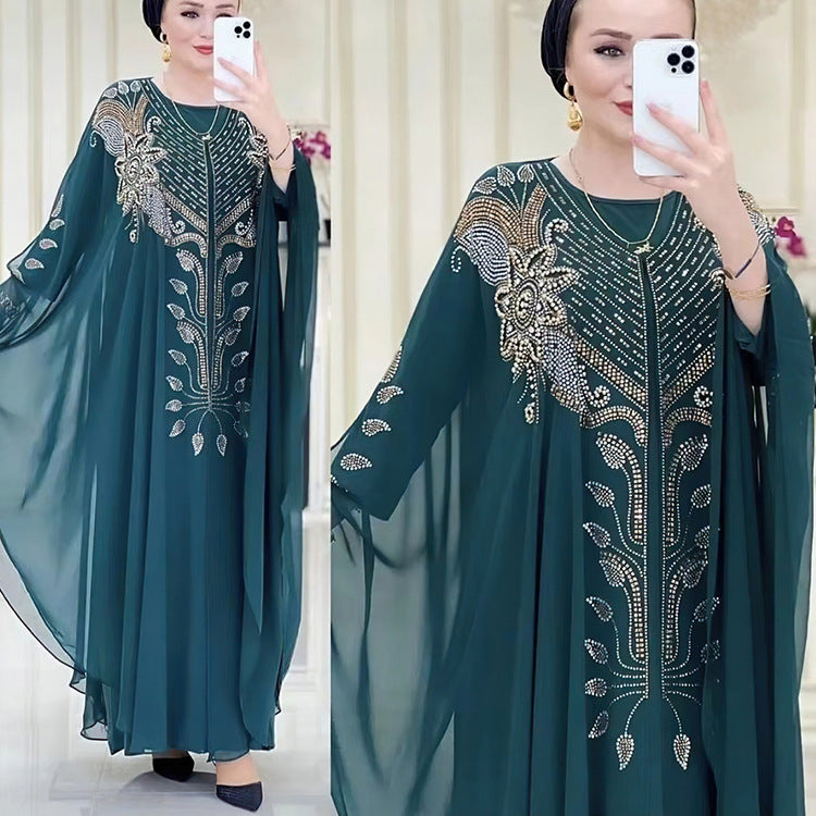 Habit :Robe ethnique en mousseline et strass pour femme grande taille