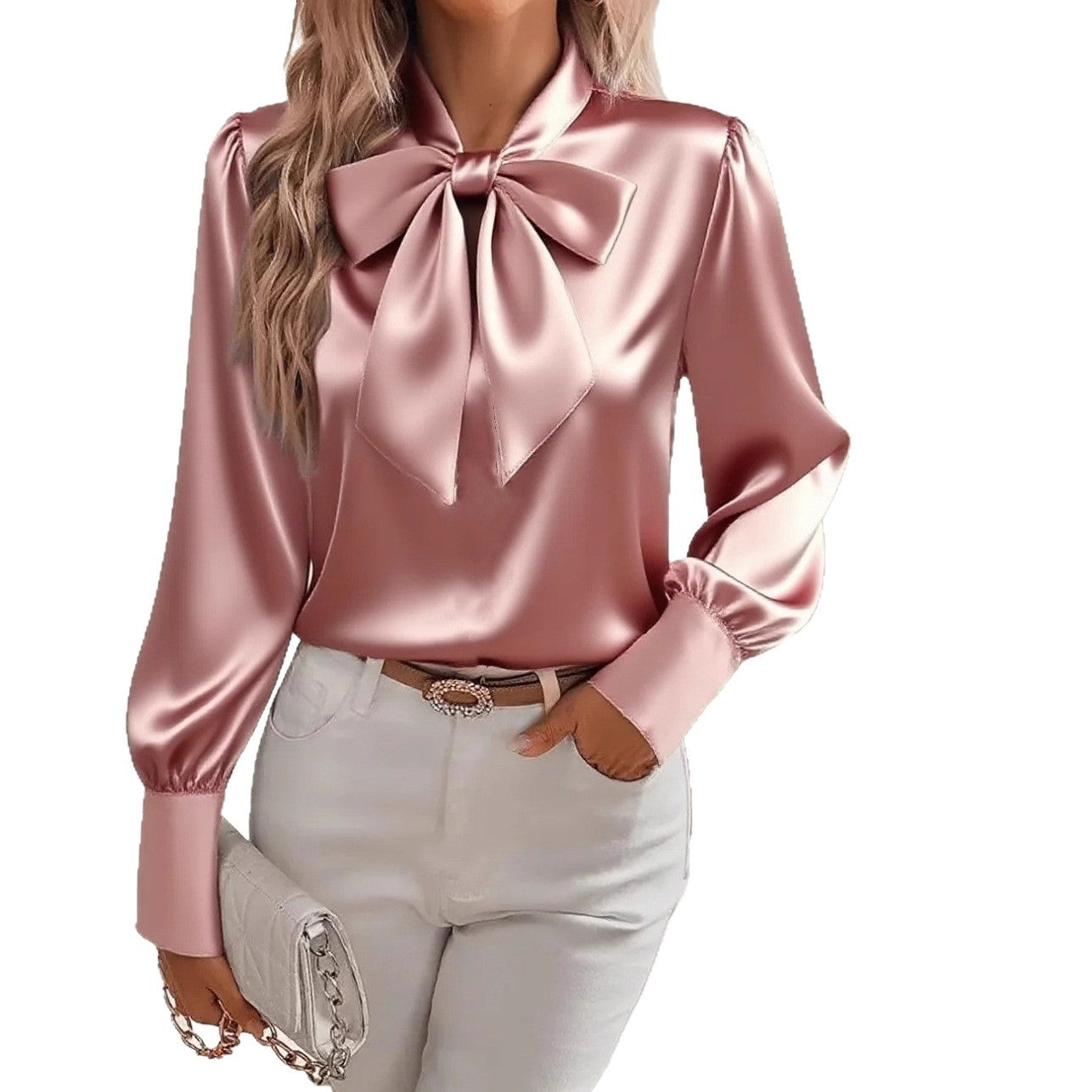 Blouse en satin avec nœud pour femmes