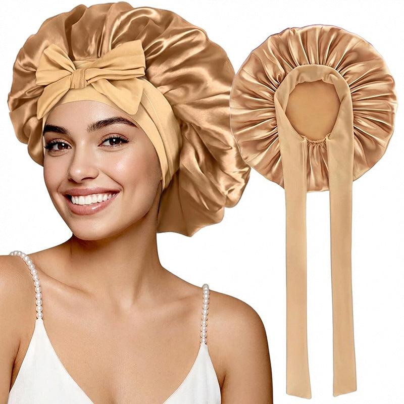 Bonnet de nuit en satin avec ruban élastique