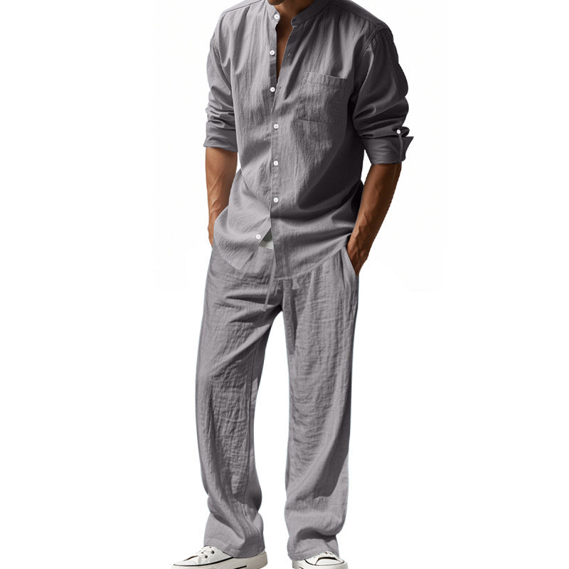 Ensemble chemise et pantalon décontracté en lin pour homme