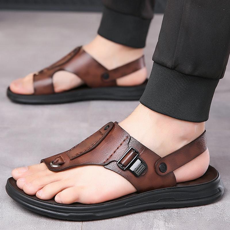 Sandales à boucle en cuir véritable