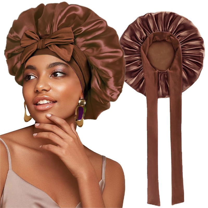 Bonnet de nuit en satin avec ruban élastique