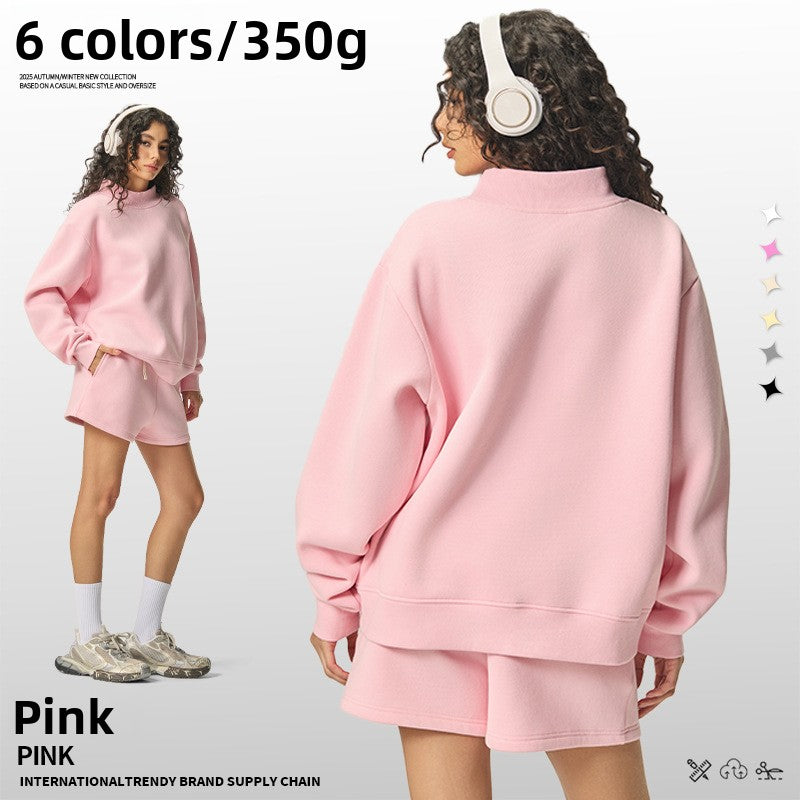 Sweat-shirt pour femmes en velours épais à col montant demi