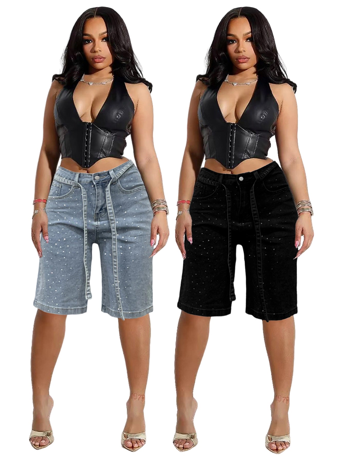 Pantalon en jean ample pour femmes avec strass