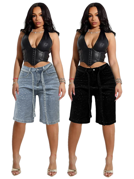 Pantalon en jean ample pour femmes avec strass