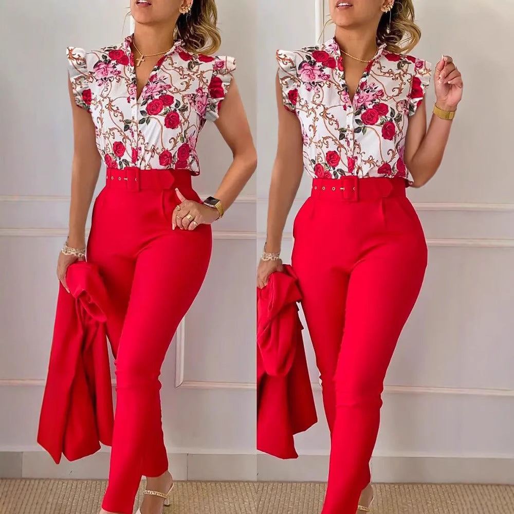 Ensemble haut et pantalon imprimé lotus tendance