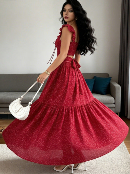 Robe carrée à motifs floraux pour femmes avec col halter