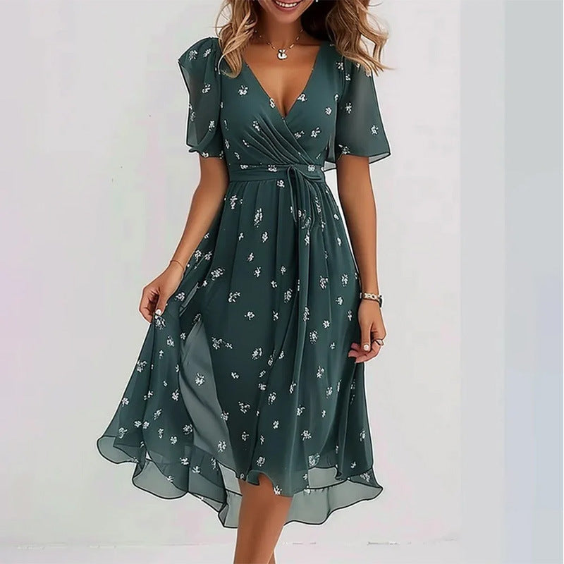 Robe trapèze à imprimé floral et col en V