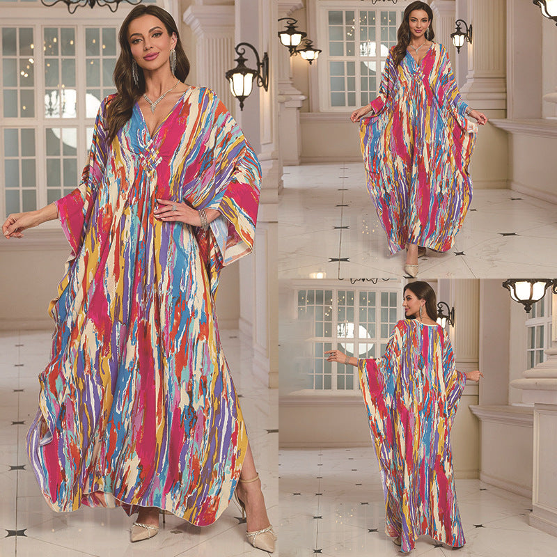 Robe longue de plage imprimée en coton pour femme, robe longue ample, paréo, vêtement de protection solaire