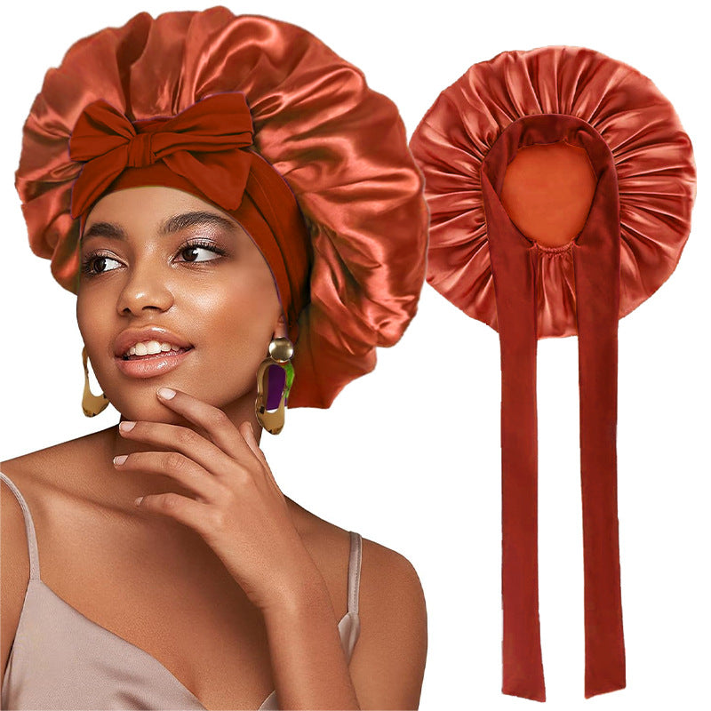 Bonnet de nuit en satin avec ruban élastique