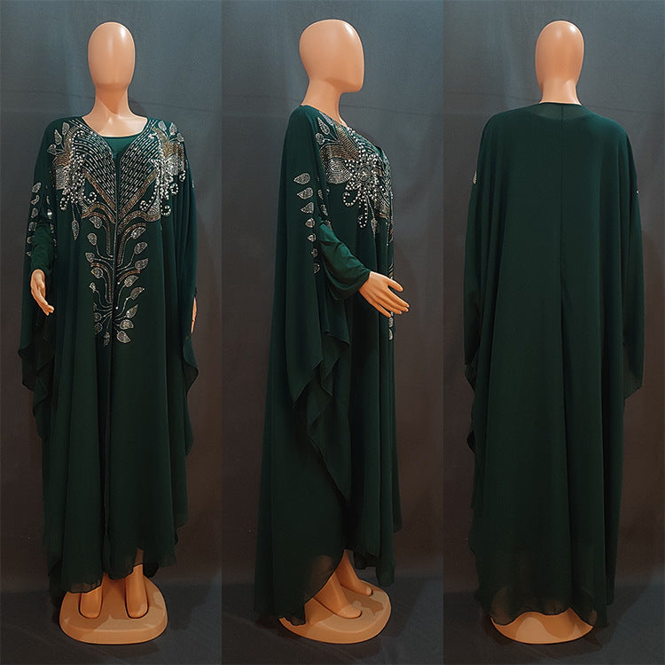 Habit :Robe ethnique en mousseline et strass pour femme grande taille