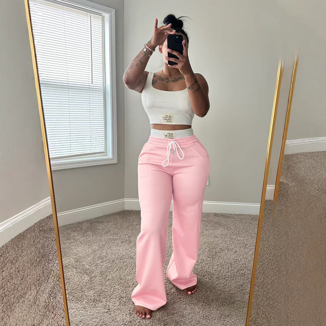 Ensemble gilet et pantalon à taille double, coupe large et bloc de couleurs
