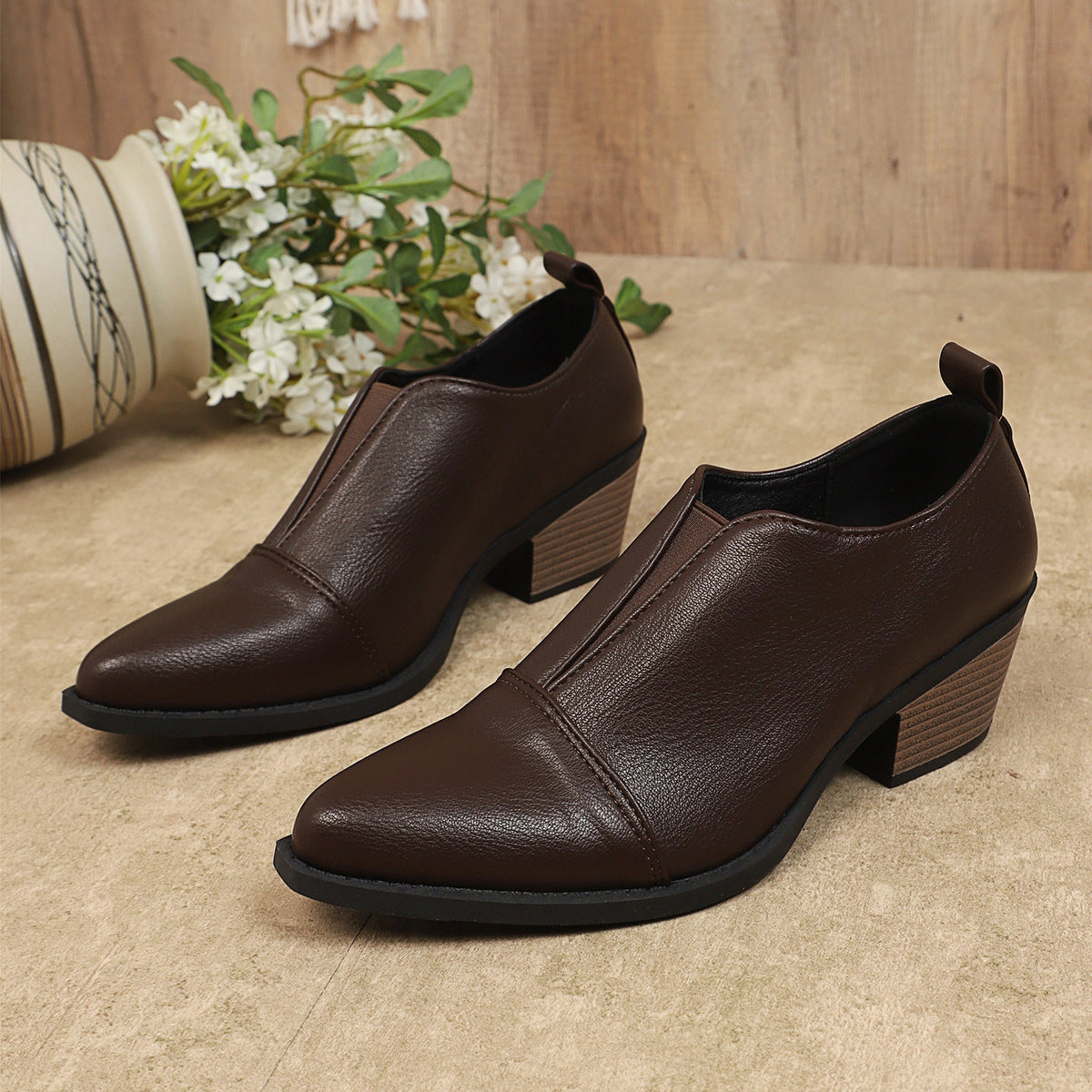 Chaussures pour femmes à élastique Chelsea, talon épais, bout pointu