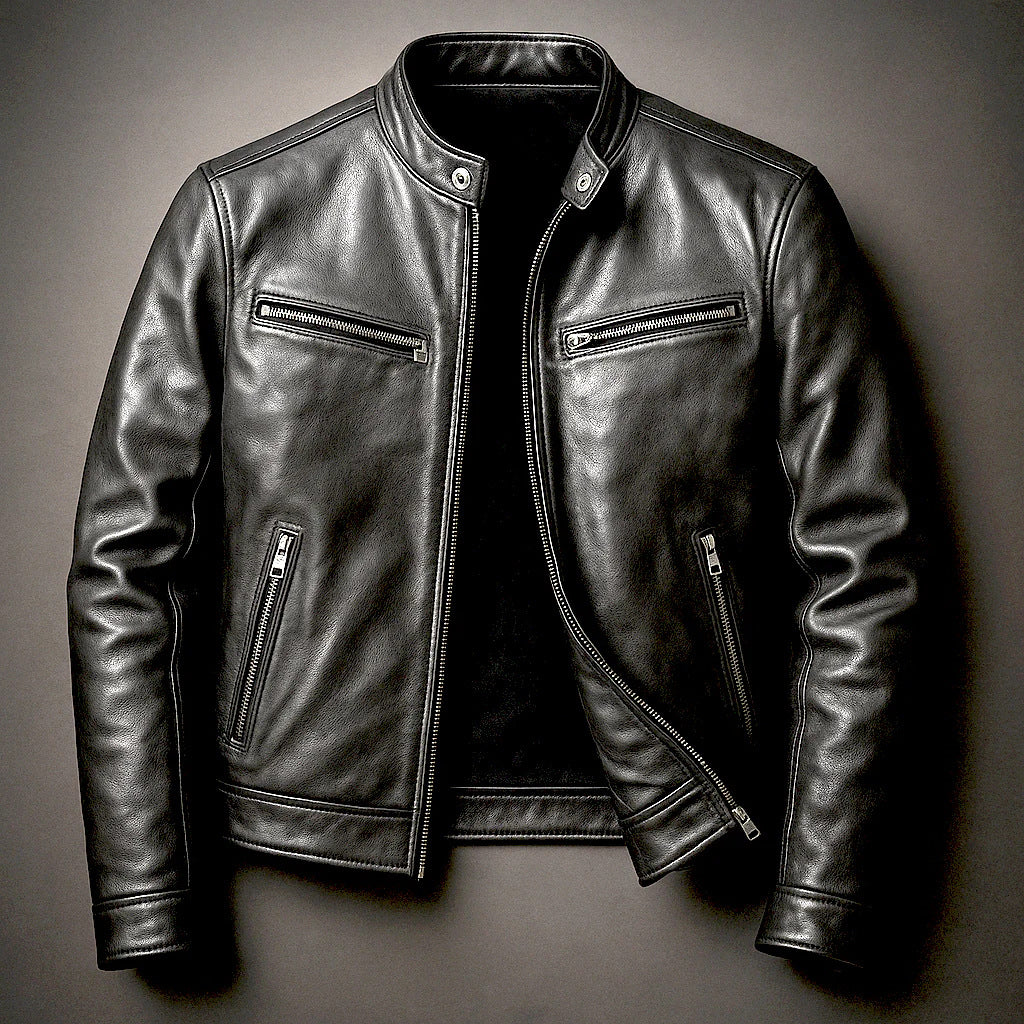 Veste Homme en Cuir PU à Col Montant