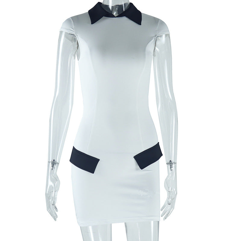 Habit :Robe moulante bicolore pour femme, coupe ajustée, avec revers et poches